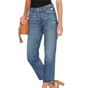 GRLFRND Helena Straight Leg Raw Step Hem Blue Denim Jean Size 28